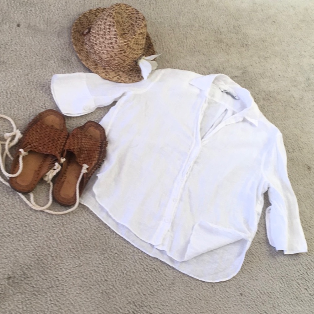 ZARA/BASIC V-NECK BUTTON FRONT SIDE SLIT SHIRT/NEW - image 2